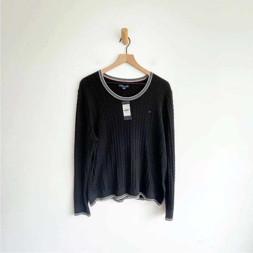 Tommy Hilfiger Women's Cable Knit Pullover Round Neck Sweater Black XXL NWT